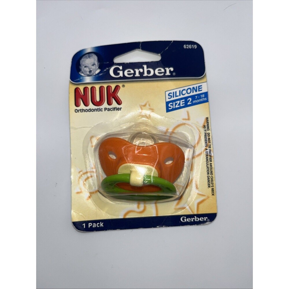 2005 Gerber NUK Orthodontic Silicone Pacifier Size 2 NOS Orange Green